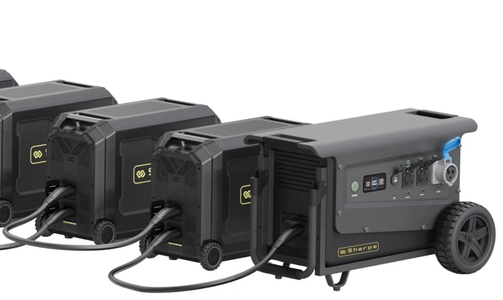 a line up if sherpa power stations on white background
